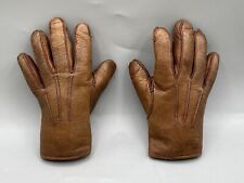 Antique Childrens Oddity Brown Small Leather Gloves Maker Marked Real Nappa
