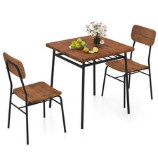 3PCS Wooden Metal Square Kitchen Table Chair Set Dinning Furniture Set