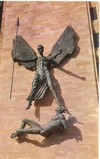 PC11842 Conventry Cathedral. Epsteins Bronze Statue. St. Michael and Devil. Jarr