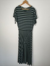 Brora Silky Cupro  Dress Fit & Flare Green Stripy  Size UK 8/10 Smart Holiday