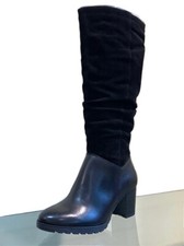 Women's Long Boot Caprice 9-25616 'Wide Leg' Black Suede + Leather  'H Fitting'