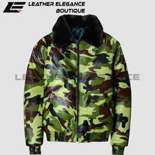 Men’s Camo Leather Bomber Jacket – Genuine Cowhide Military Camouflage Coat