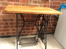 SINGER TREADLE CAST IRON SEWING MACHINE BASE WITH EROKO HARDWOOD TOP FROM SCHOOL