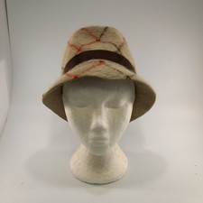Vintage 1950s Fuzzy Argyle style Hat White Red Brown w/ Brown Band Mid‑Century