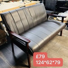 🛋 2 Seater Faux Leather Sofa Settee Modern Couch w/ Wood Legs – Compact &Comfy