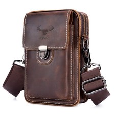 BAIGIO Retro Men Messenger Shoulder Bag Real Leather Crossbody Waist Belt Pack