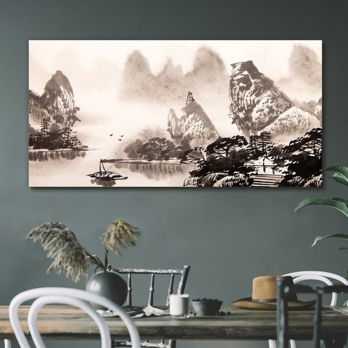 Chinese ink boats canvas print - canvas,