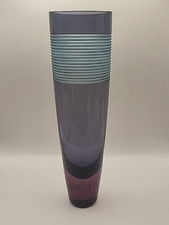 Vintage Murano Art Glass Vase Lilac Purple and Blue Etched Design 10.5" Tall