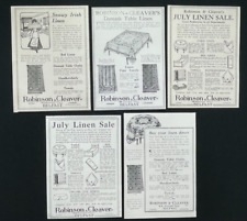 Set of 5 1915 WW1 Era Print Ads, Robinson & Cleaver Belfast. Fine Irish Linen