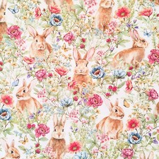 100% Cotton Fabric,  Bunnies & Blooms - P&B Textiles - rabbit, flowers, animals