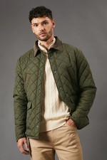 Maine Mens Jacket Khaki Cord Collar Diamond Quilted Casual All Seasons