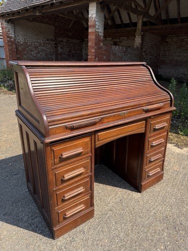 Antique oak roll top - roll, desk