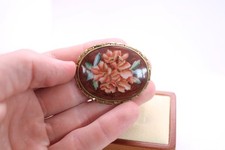 Vintage Porcelain Flower Brooch - Handpainted with Gold Metalwork
