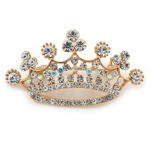 Clear crystal crown brooch - clear,