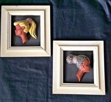 vintage 1950's Jemma of Holland pair mounted pottery girl bust pictures ~ jazzy"