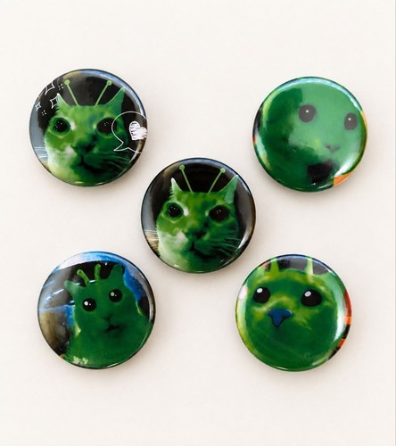 Alien cat button badge set - cat,