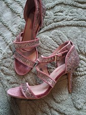 BNWT Dorothy Perkins Pink Velvet Glitter Strappy Shoes Size UK6