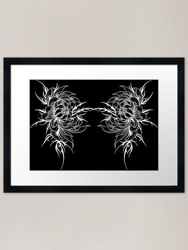 Twin chrysanthemums framed - twin, art