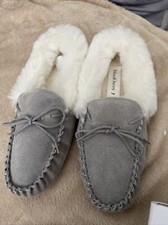 Woolovers Grey Sheepskin Moccasin Slippers Size 7