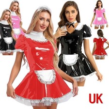 UK Women French Apron Maid Costume Leather Dress Japan Anime Cosplay Fancy Dress