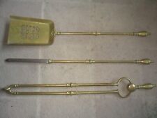ANTIQUE BRASS COMPANION SET QUALITY HEAVY FIRE TONGS POKER & SHOVEL 28" / 71cm
