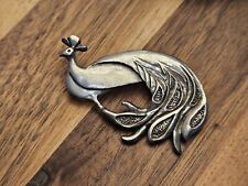 SEAGULL PEWTER CANADA 1987 Vintage Peacock Brooch 6cm Enchanting Bird