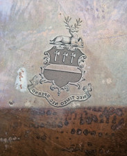 VICTORIAN BRONZED FAMILY CREST BOOK / LETTER PLATE PRESS / SEAL – STAG COUCHANT