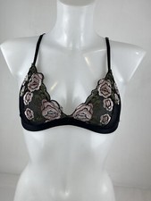 Secret Possessions Primark Floral Embroidered Bralette Black Pink Lace Size M