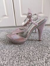 Ladies Size 3 High Heeled T Bar Shoes Shiny Lilac Faux Snakeskin NEW