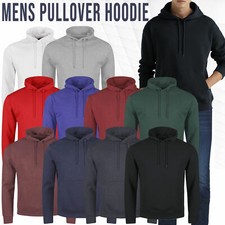 Mens Plain Hooded Sweatshirt Pullover Hoodie Adult Fleece Long Sleeved Sportwear