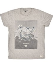 JACK & JONES Mens Graphic T-Shirt Top XL Grey Cotton AE79