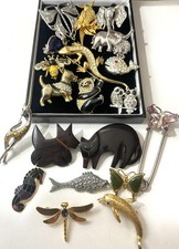Job Lot 20x Animal Insect Brooches Cats Dogs Butterflys Inc Butler Wilson Whale