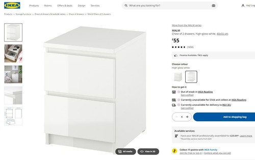 High gloss white - 1x, malm