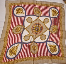Christian Dior Silk Scarf Sailor Gold White Red Vintage Designer Accessory