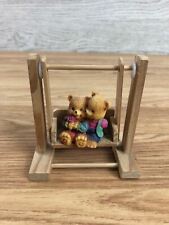 Teddy Bear Wooden Swing Ornament Miniature Figurine Rustic Decor 3" Gift