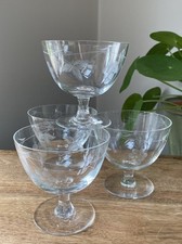 4 Vintage Coupe Glasses Etched