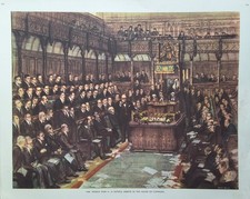 Rare Vintage Art Print Of Winston Churchill Addressing MPs In Parliament