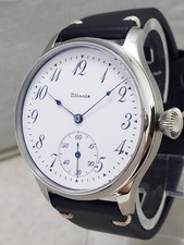 Illinois 12s Pocket Marriage Watch Conversion 44mm SS Wrist Watch 1907 Movement