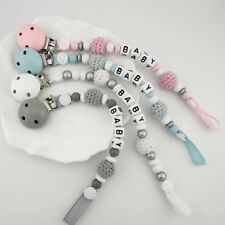 Personalised Dummy Clip Wooden Crochet Baby Pacifier Clip Chain Girl Or Boy