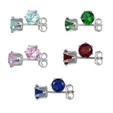 6mm ROUND LAB CREATED / SIMULATED GEMSTONE 925 STERLING SILVER EAR STUD EARRINGS