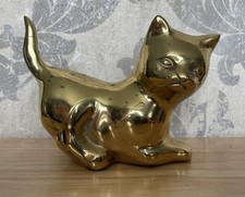 Brass Cat Ornament Solid Cutesy Pet Cat Lover Retro Homeware Decor Display