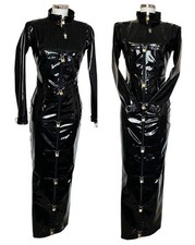 Misfitz blk PVC padlock straitjacket hobble dress, two way zip.  SIZE 18 CD Goth