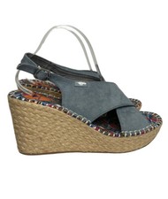 Rocket Dog Womens Blue Suede Sling Back Espadrille Wedge Heel Sandals Size 9.5