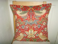 MORRIS STRAWBERRY THIEF RED MULTI   ART DECO   FABRIC CUSHION COVER  16/18  PAD