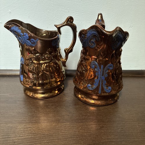 Victorian copper lustre jugs - copper,