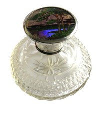 Antique Silver Topped Glass Scent Bottle With Butterfly Wing Decoration Hallmark