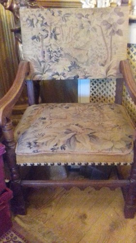 Oak vintage armchair tapestry - oak,