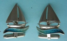 Sheila Fleet - Sailboat "Yole Tempest Enamel" Silver Cufflinks