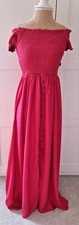 Ladies Red Shirred Bardot Maxi