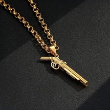 Gold Filled | Double Barrel Shotgun Pendant Necklace – 24″ Bonded Chain